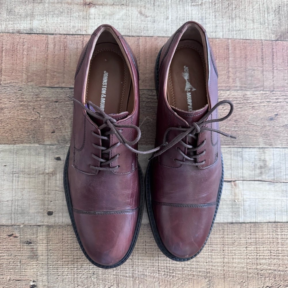 Johnston & Murphy Novick Cap Toe Lace Up Oxford Shoes Cognac Burgundy 10.5